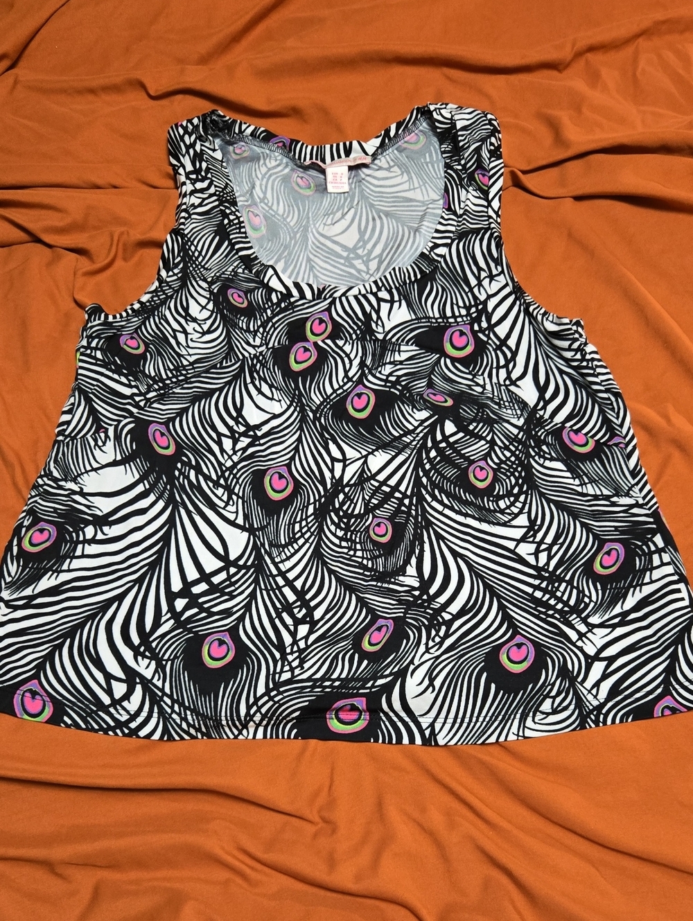 Matthew Williamson Black & White Peacock Feather Tank with Pink Accents